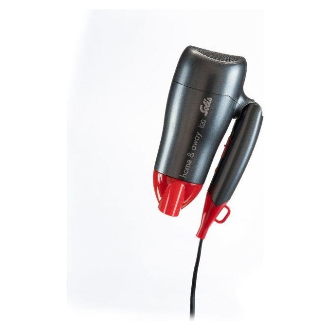 Solis 96171 Home and Away Asciugacapelli 1800 W Tecnologia Ionica 3 Temperature 2 Velocita' Funzione Baby Care Manico Pieghevole con Bocchetta per Styling colore Antracite-Rosso