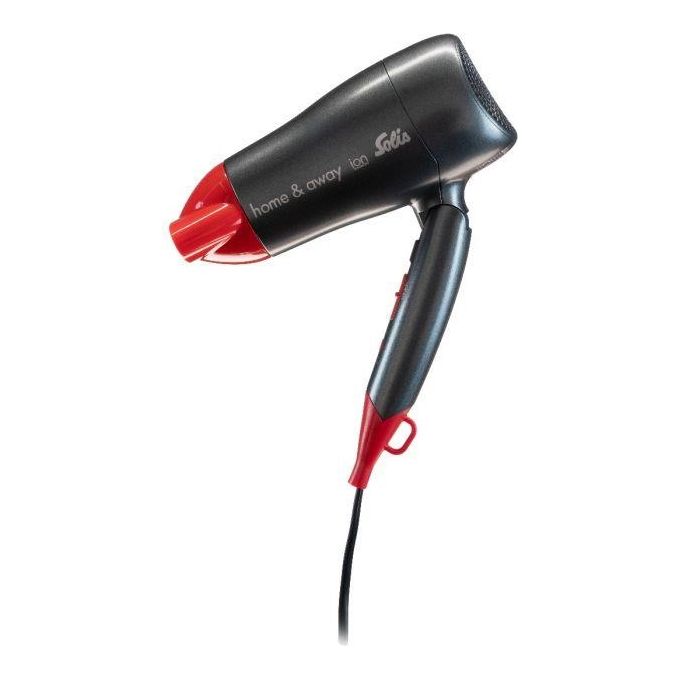 Solis 96171 Home and Away Asciugacapelli 1800 W Tecnologia Ionica 3 Temperature 2 Velocita' Funzione Baby Care Manico Pieghevole con Bocchetta per Styling colore Antracite-Rosso