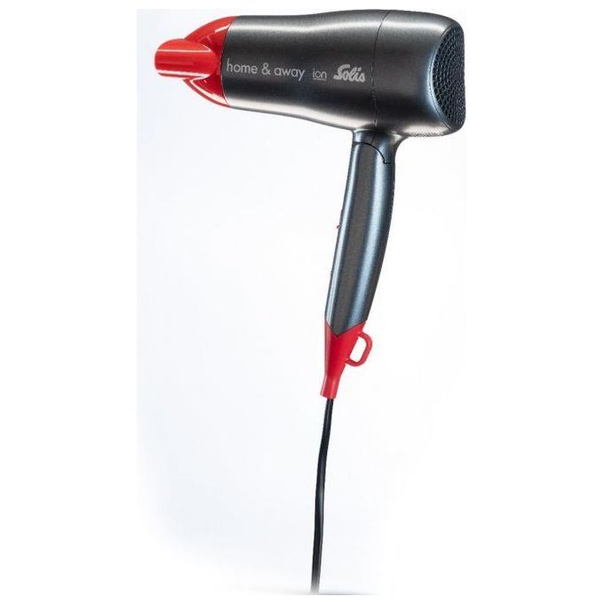 Solis 96171 Home and Away Asciugacapelli 1800 W Tecnologia Ionica 3 Temperature 2 Velocita' Funzione Baby Care Manico Pieghevole con Bocchetta per Styling colore Antracite-Rosso
