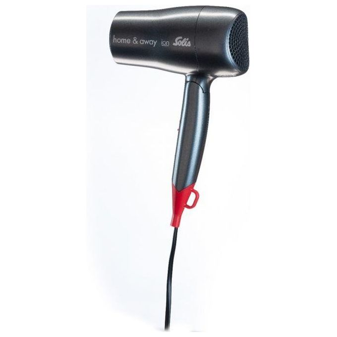 Solis 96171 Home and Away Asciugacapelli 1800 W Tecnologia Ionica 3 Temperature 2 Velocita' Funzione Baby Care Manico Pieghevole con Bocchetta per Styling colore Antracite-Rosso