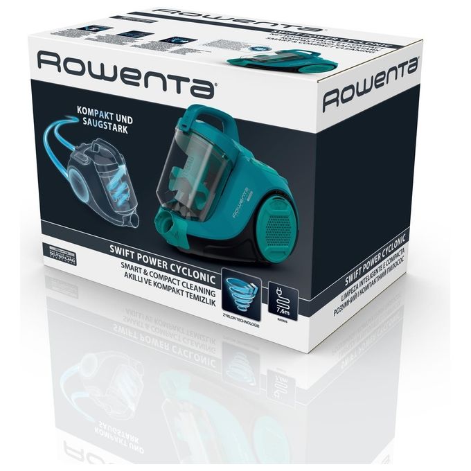 Rowenta RO2932EA Swift Power Cyclonic Aspirapolvere a Cilindro Ciclonico Senza Sacchetto 1,2 L 750W 77 dB colore Turchese