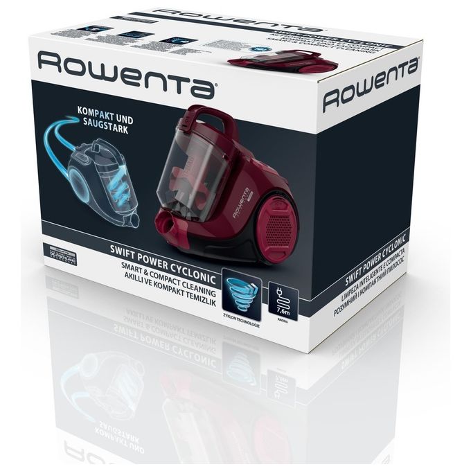 Rowenta RO2933EA Swift Power Cyclonic Aspirapolvere a Traino Ciclonico Senza Sacchetto 1,2 L 750W 77 dB colore Nero Borgogna