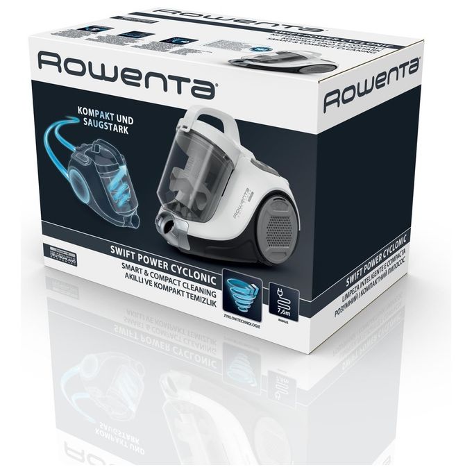 Rowenta RO2957EA Swift Power Cyclonic Aspirapolvere a Traino Senza Sacco Pulizia a Secco Capacita' 1,5 Litri 750 W Bianco-Grigio