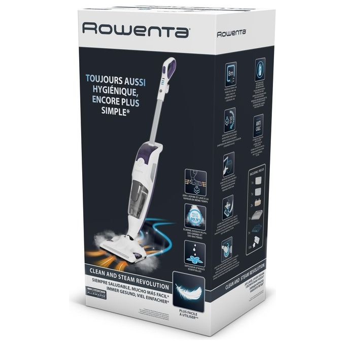 Rowenta RY7731WH Clean and Steam Revolution Scopa a vapore 2 in 1 Aspirazione e Vapore 1500 W 0,47 L autonomia 30 min 83 dB colore Bianco Viola