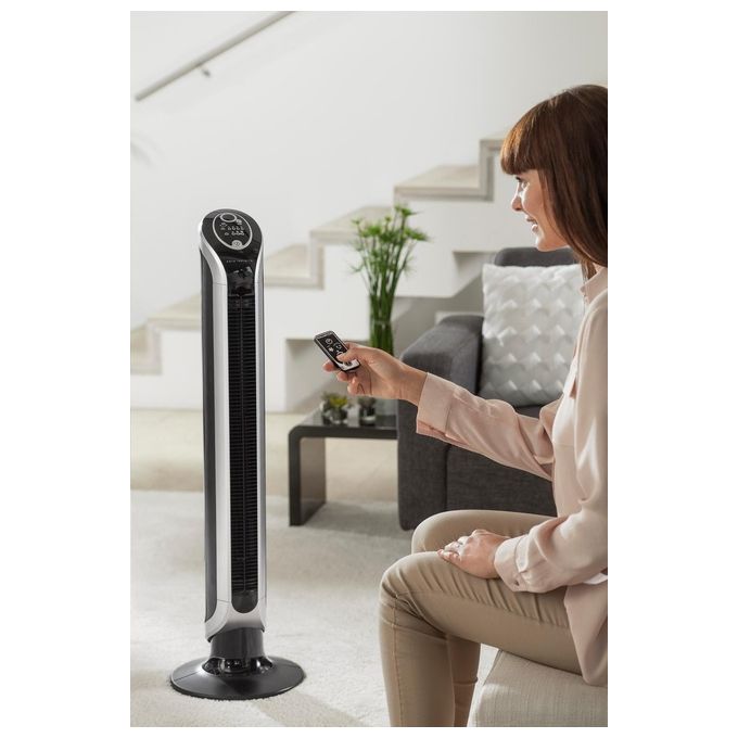 Rowenta VU6670 Eole Infinite Ventilatore a Torre con Oscillazione a 180 Gradi 3 Velocita' Timer 8h e Spegnimento Automatico in Nero