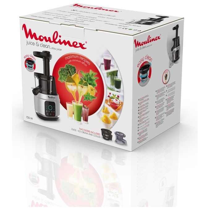 Moulinex ZU420E10 Juice and Clean Estrattore di succo a freddo 150 W 2 velocita' Touch Screen 0.8 L colore Alluminio Nero