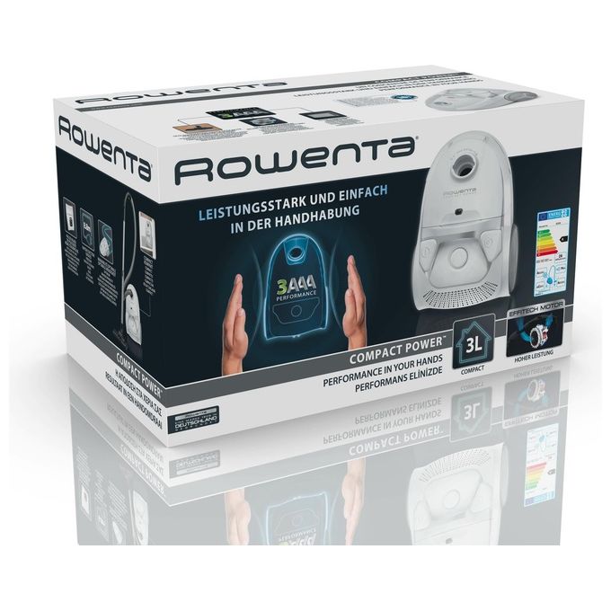 Rowenta RO3927EA Compact Power PARQUET Aspirapolvere a Traino con Sacco Pulizia a Secco Capacita' 3 Litri 750 W Bianco