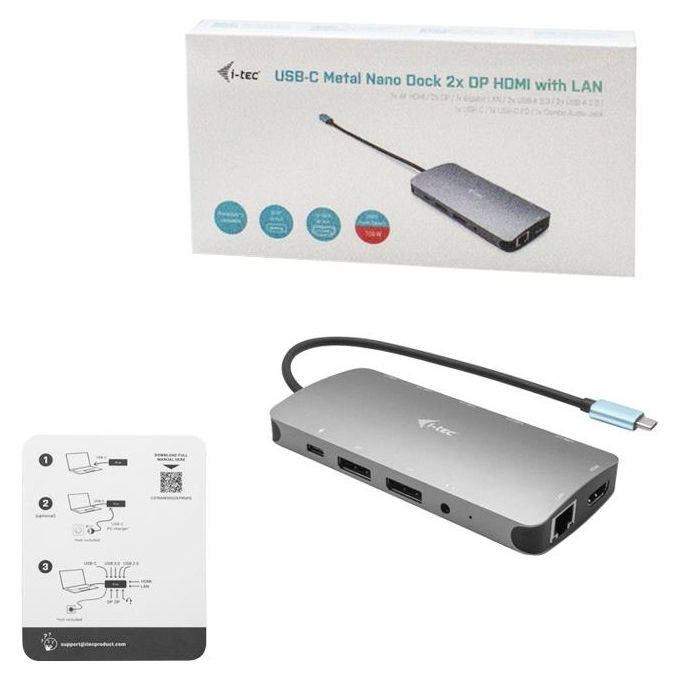 I-tec C31NANODOCKPROPD Metal USB-C Nano 3x Display Docking Station Power Delivery 100 W 2x DisplayPort HDMI USB-C Ethernet Gigabit colore Grigio