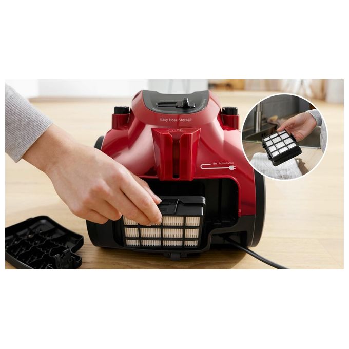 Bosch BGC05AAA2 Aspirapolvere a Carrello Senza Sacco 700W 1,5 Litri 78Db Rosso-Nero
