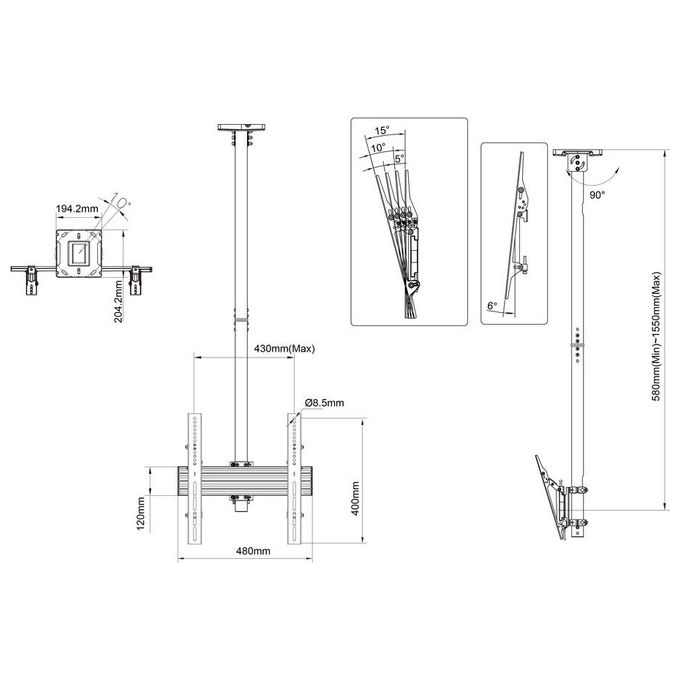 Multibrackets 8885 Pro Series M Ceiling Mount Pro MBC1U VESA 400 Supporto a Soffitto per Display Singolo con Gestione Cavi Integrata colore Nero