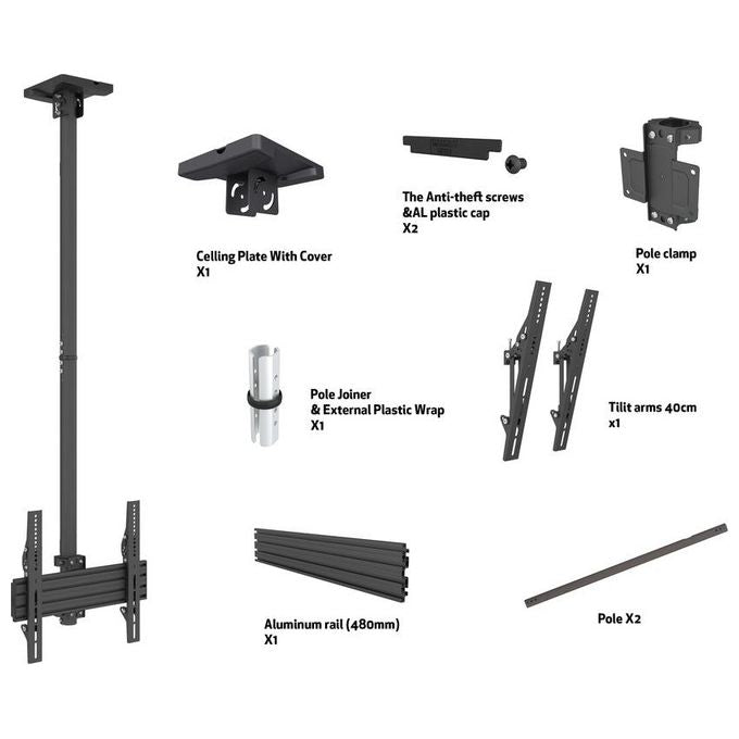 Multibrackets 8885 Pro Series M Ceiling Mount Pro MBC1U VESA 400 Supporto a Soffitto per Display Singolo con Gestione Cavi Integrata colore Nero