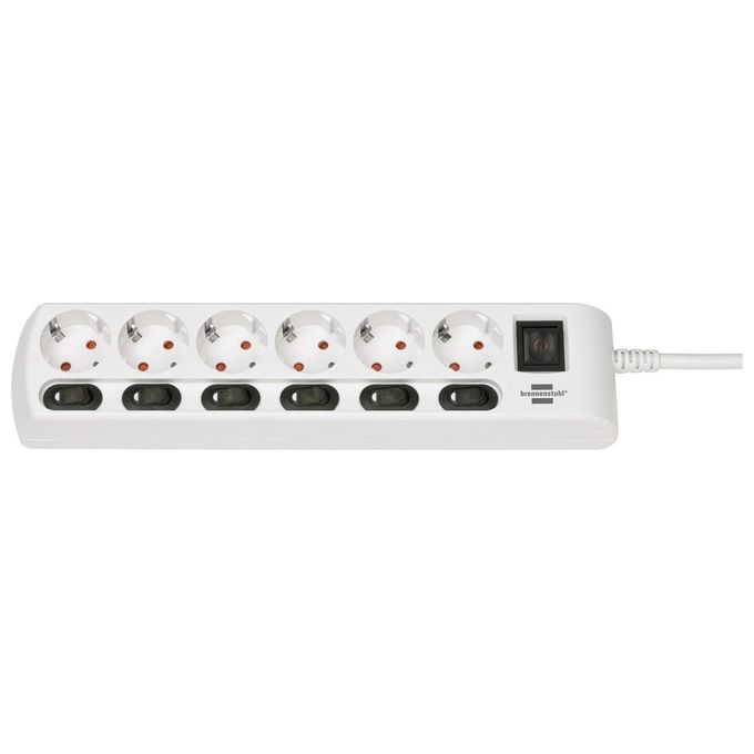 Brennenstuhl H05VV-F 3G1.5 Presa Multipla Commutabile Singolarmente A 6 2mt Bianco