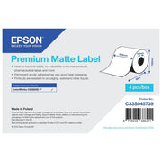 Epson C33S045739 Premium Matte Label Etichetta Continua 203 mm x 60 m con Adesivo Permanente Acrilico per Stampa a Getto d'Inchiostro colore Bianco