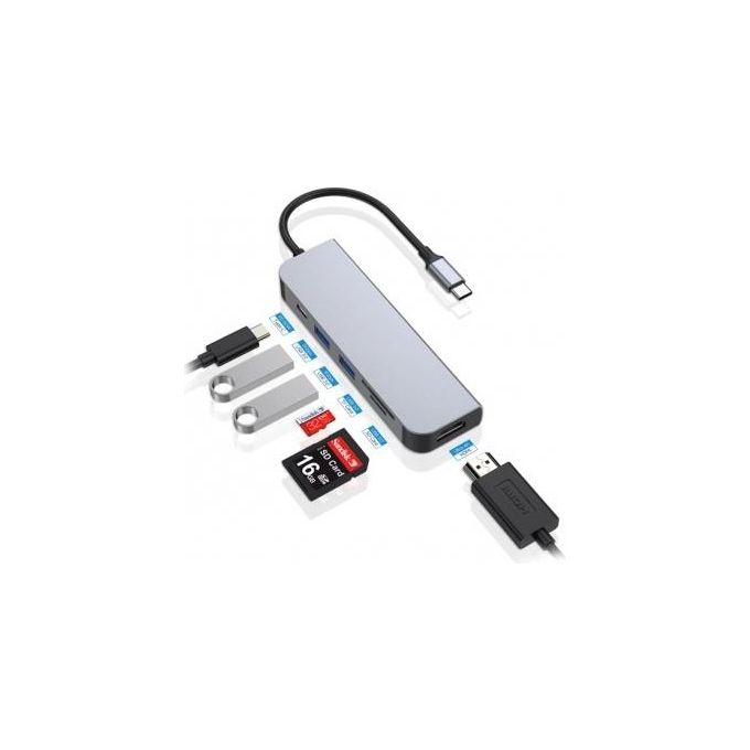 Conceptronic DONN02G Hub USB-C 6 in 1 HDMI 4K 2x USB-A 3.0 USB-C PD 60W Lettore SD microSD colore Alluminio