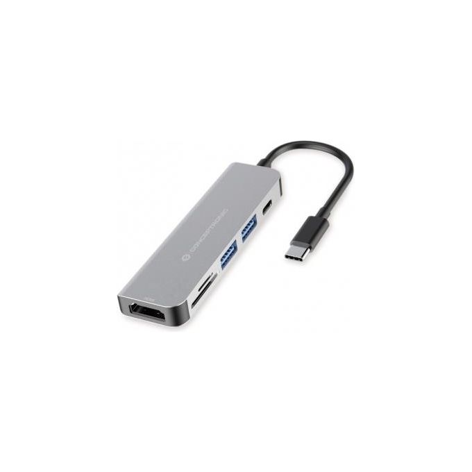 Conceptronic DONN02G Hub USB-C 6 in 1 HDMI 4K 2x USB-A 3.0 USB-C PD 60W Lettore SD microSD colore Alluminio