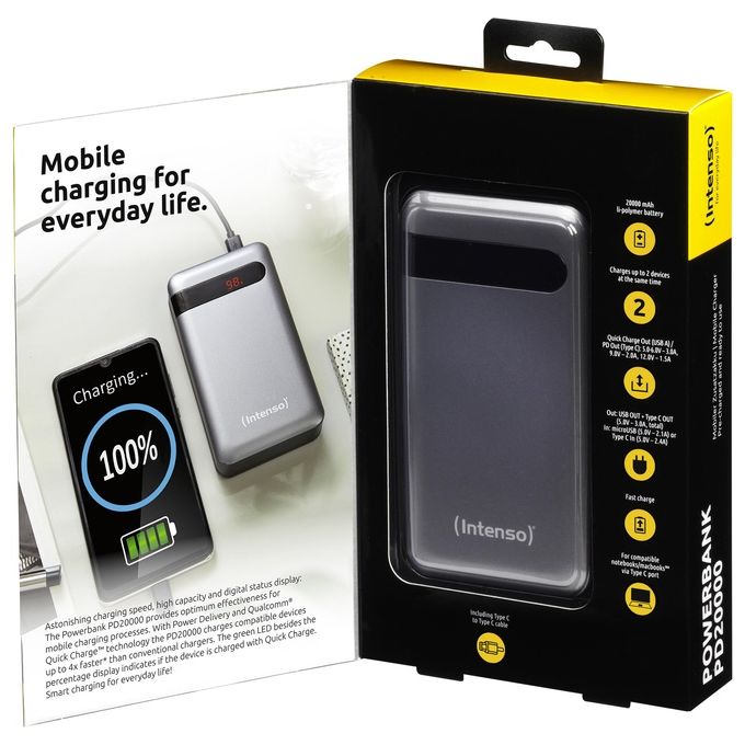 Intenso 7332354 PD20000 Power Bank 20000 mAh con Power Delivery e Quick Charge 3.0 USB-C e USB-A colore Antracite