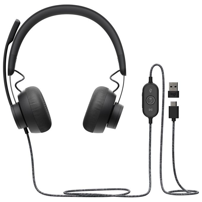 Logitech 981-000870 Zone Wired Auricolare Cablato USB-C Certificato Microsoft Teams con Adattatore e Controlli Integrati colore Grafite