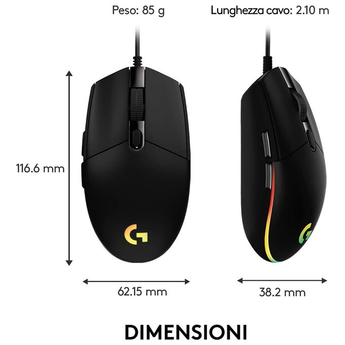 Logitech G203 LIGHTSYNC Mouse Gaming con Illuminazione RGB, Personalizzabile, 6 Pulsanti Programmabili, Sensore per Gaming, Tracciamento a 8.000 DPI, Peso Ridotto - Nero