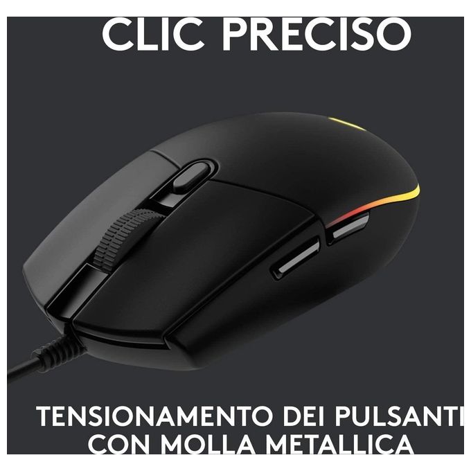Logitech G203 LIGHTSYNC Mouse Gaming con Illuminazione RGB, Personalizzabile, 6 Pulsanti Programmabili, Sensore per Gaming, Tracciamento a 8.000 DPI, Peso Ridotto - Nero