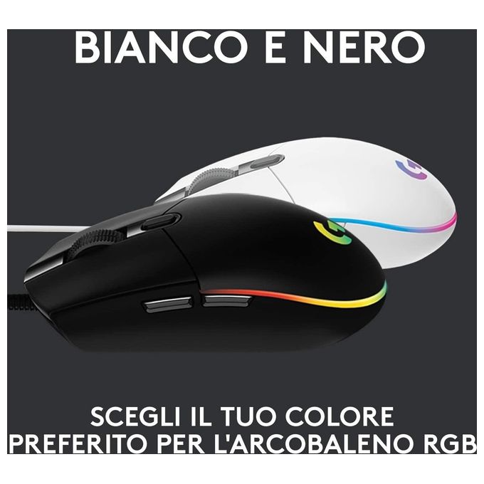 Logitech G203 LIGHTSYNC Mouse Gaming con Illuminazione RGB, Personalizzabile, 6 Pulsanti Programmabili, Sensore per Gaming, Tracciamento a 8.000 DPI, Peso Ridotto - Nero