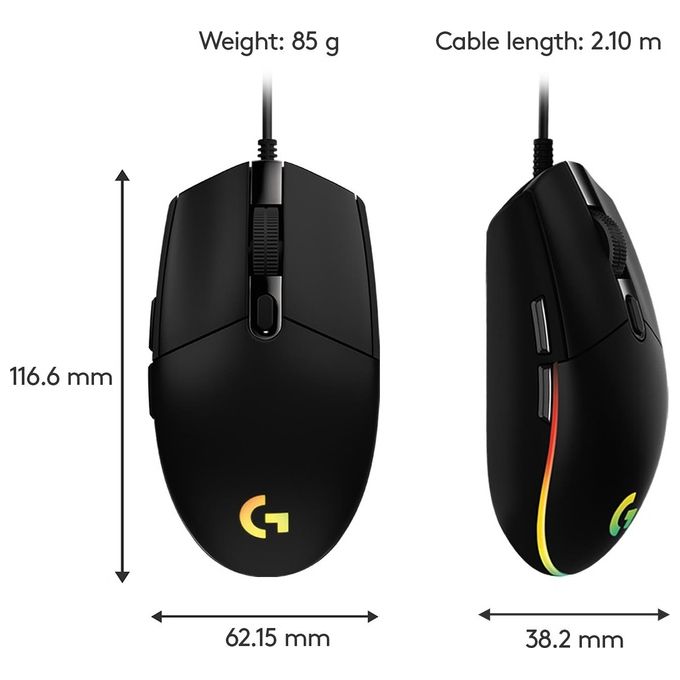 Logitech G203 LIGHTSYNC Mouse Gaming con Illuminazione RGB, Personalizzabile, 6 Pulsanti Programmabili, Sensore per Gaming, Tracciamento a 8.000 DPI, Peso Ridotto - Nero