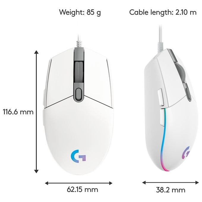 Logitech G203 LIGHTSYNC Mouse Gaming con Illuminazione RGB Personalizzabile 6 Pulsanti Programmabili Bianco