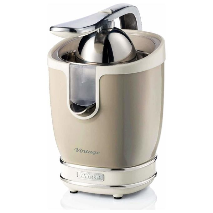 Ariete 413-03 Vintage Spremiagrumi Elettrico con Leva 85W 2 Coni Acciaio Inox Beccuccio Salvagoccia colore Beige