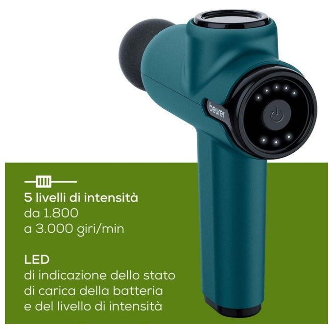 Beurer MG 99 COMPACT Pistola Massaggiatore Muscolare 5 Livelli 4 Testine Batteria Ricaricabile autonomia 300 min colore Nero