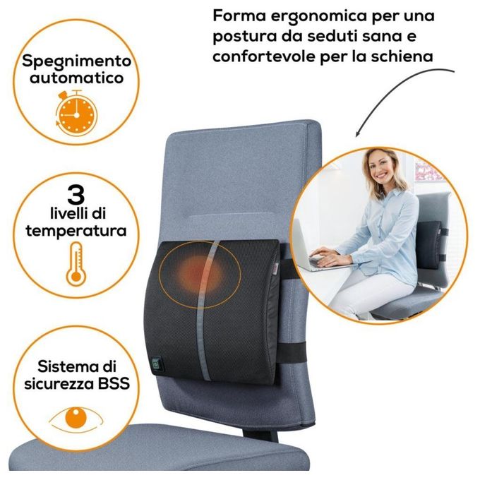 Beurer 21433 Supporto Lombare con Calore HK70 Termoforo 3 Livelli di Temperatura Spegnimento Automatico 90 Minuti Lavabile a 30 °C colore Grigio