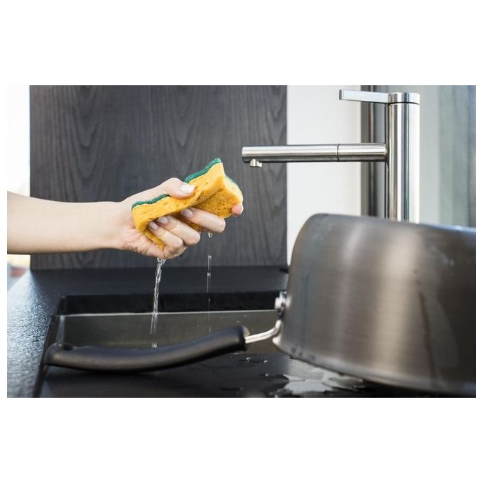 Vileda Spugnetta da Cucina Mediamente Abrasiva Cellulosa Super-assorbente Trattamento Antibatterico sul lato in Fibra Verde Forma Ergonomica 2 Pezzi