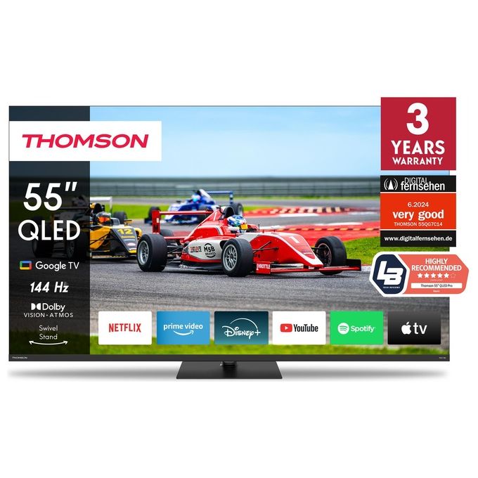 Thomson 55QG7C14 Q70 Series Smart TV QLED 55'' 4K Ultra HD 144Hz Google TV DVB-T2 S2 Dolby Vision Wi-Fi colore Nero