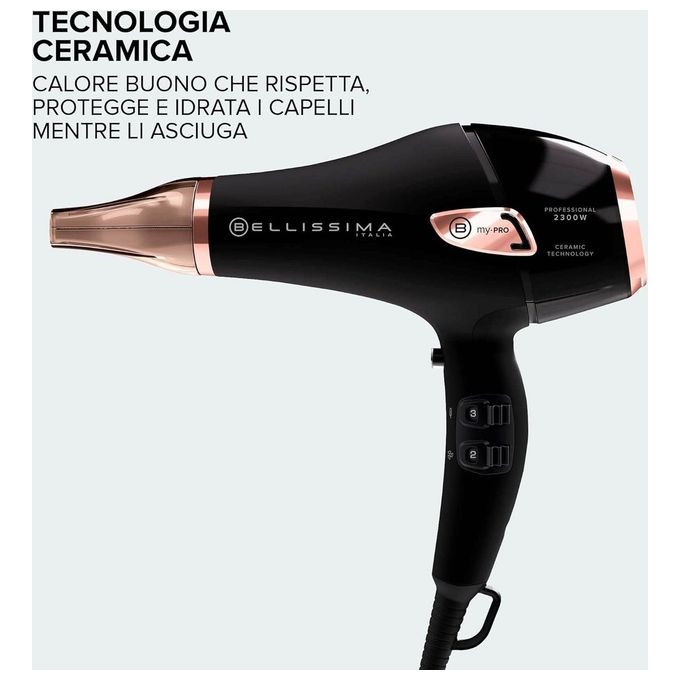 Imetec P5-3800 Bellissima My Pro Ceramic Asciugacapelli 2300W Nero-Oro rosa