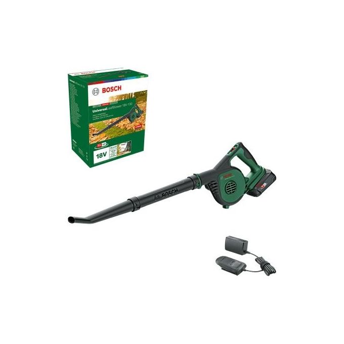 Bosch 06008A0600 UniversalLeafBlower 18V-130 Soffiatore portatile a Batteria Ioni di Litio 2 velocita' 185-245 km-h colore Verde