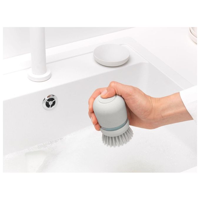 Brabantia 302640 Sinkside Spazzola Lavapiatti con Dispenser Sapone Integrato Setole Nylon colore Grigio Chiaro