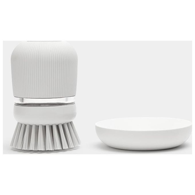 Brabantia 302640 Sinkside Spazzola Lavapiatti con Dispenser Sapone Integrato Setole Nylon colore Grigio Chiaro