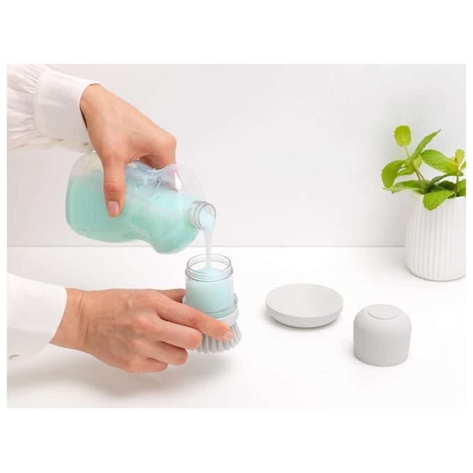 Brabantia 302640 Sinkside Spazzola Lavapiatti con Dispenser Sapone Integrato Setole Nylon colore Grigio Chiaro