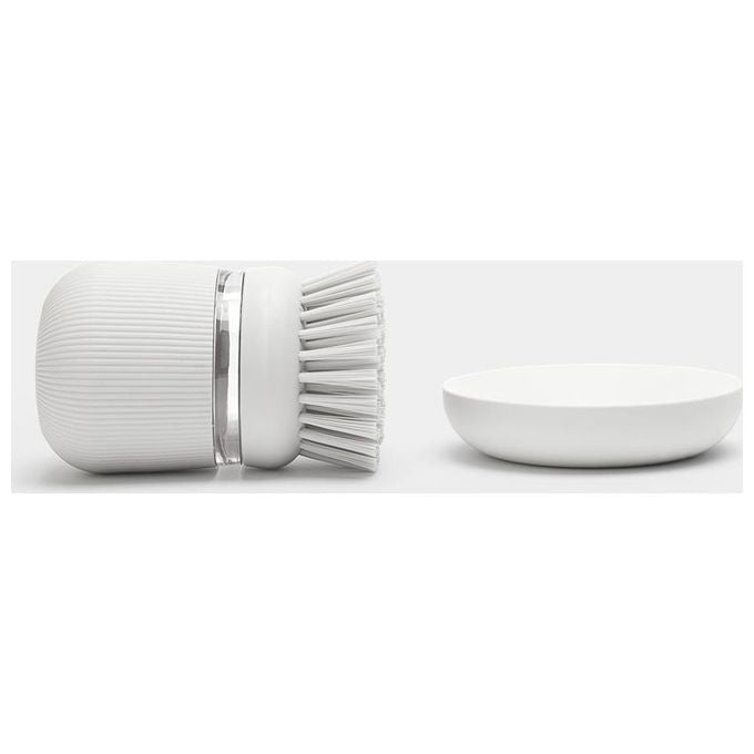Brabantia 302640 Sinkside Spazzola Lavapiatti con Dispenser Sapone Integrato Setole Nylon colore Grigio Chiaro