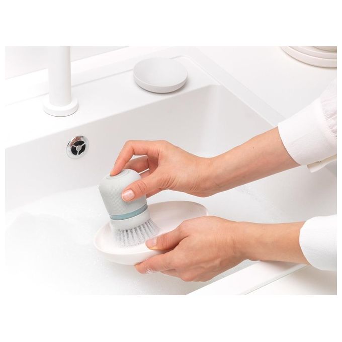 Brabantia 302640 Sinkside Spazzola Lavapiatti con Dispenser Sapone Integrato Setole Nylon colore Grigio Chiaro