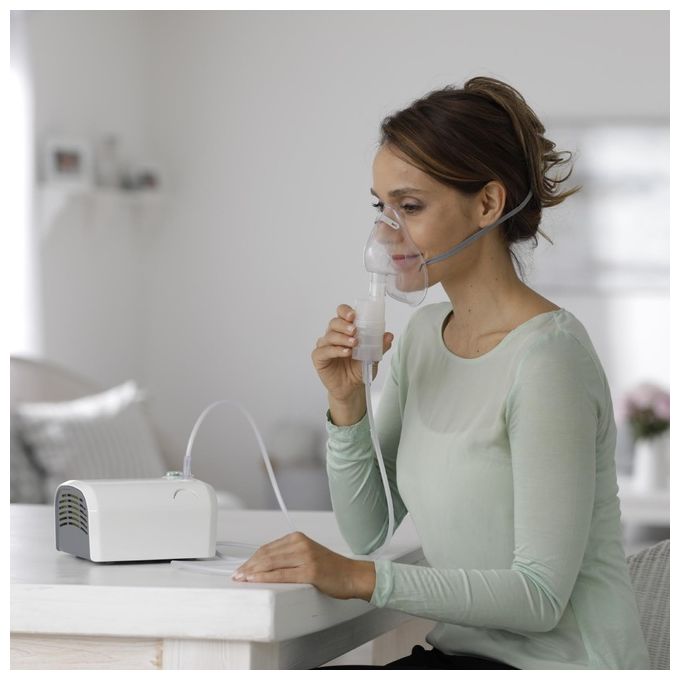 Medisana IN 510 Inalatore a Nebulizzazione ad Aria Compressa con Maschera Adulto e Bambino Boccaglio e Filtri Ricambio colore Bianco