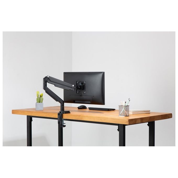 Digitus DA-90394 Porta monitor universale singolo con molla a gas e montaggio a incastro per schermi fino a 32'' VESA 75x75 100x100 regolabile in altezza e rotazione colore Nero