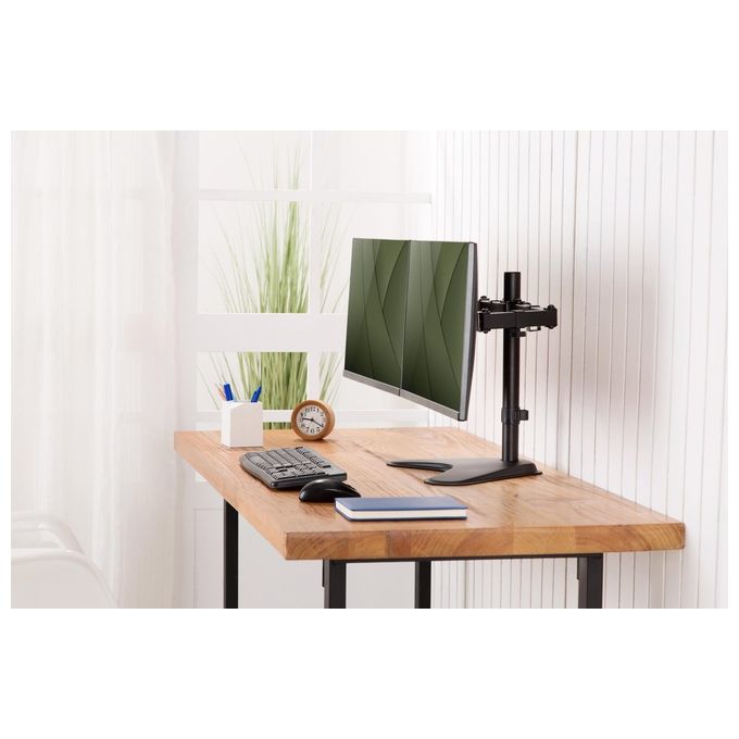 Digitus DA-90401 Supporto per doppio monitor 2x 32'' 2x 8 Kg Regolabile Altezza Rotazione 360° con Quick Release colore Nero