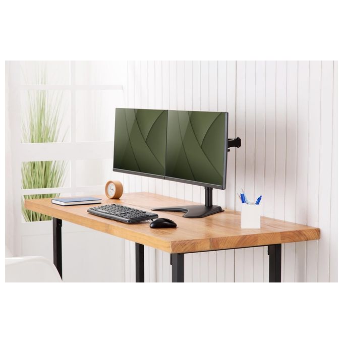 Digitus DA-90401 Supporto per doppio monitor 2x 32'' 2x 8 Kg Regolabile Altezza Rotazione 360° con Quick Release colore Nero