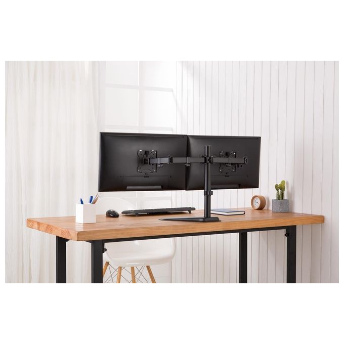 Digitus DA-90401 Supporto per doppio monitor 2x 32'' 2x 8 Kg Regolabile Altezza Rotazione 360° con Quick Release colore Nero