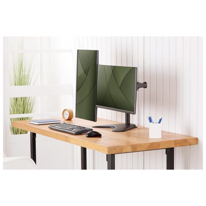 Digitus DA-90401 Supporto per doppio monitor 2x 32'' 2x 8 Kg Regolabile Altezza Rotazione 360° con Quick Release colore Nero