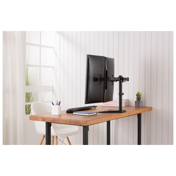 Digitus DA-90401 Supporto per doppio monitor 2x 32'' 2x 8 Kg Regolabile Altezza Rotazione 360° con Quick Release colore Nero