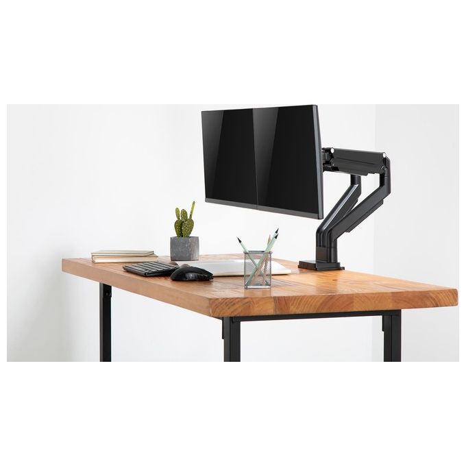 Digitus DA-90395 Supporto per Monitor Doppio per Schermi 15-32 Pollici fino a 9 Kg VESA 75x75 100x100 con Molla a Gas Fissaggio a Morsetto Gestione Cavi colore Nero
