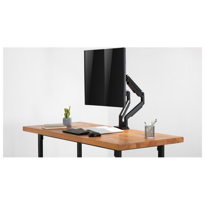 Digitus DA-90395 Supporto per Monitor Doppio per Schermi 15-32 Pollici fino a 9 Kg VESA 75x75 100x100 con Molla a Gas Fissaggio a Morsetto Gestione Cavi colore Nero