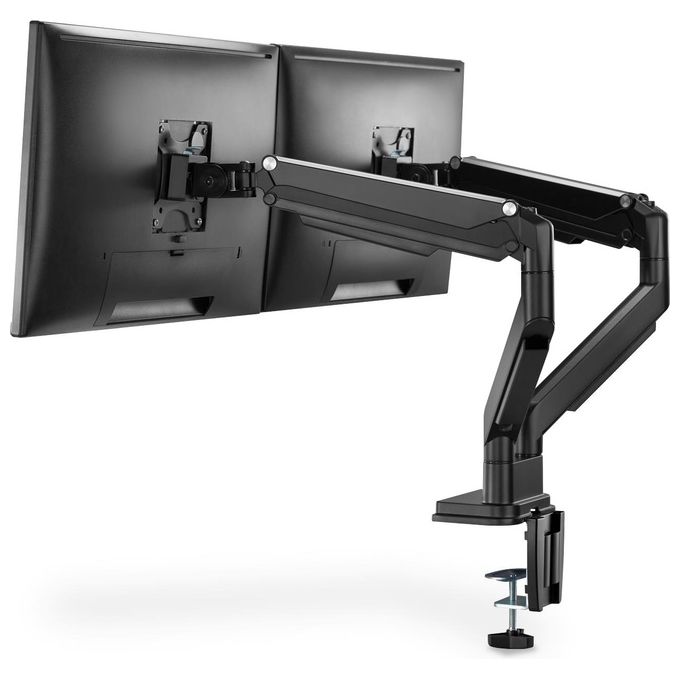 Digitus DA-90395 Supporto per Monitor Doppio per Schermi 15-32 Pollici fino a 9 Kg VESA 75x75 100x100 con Molla a Gas Fissaggio a Morsetto Gestione Cavi colore Nero