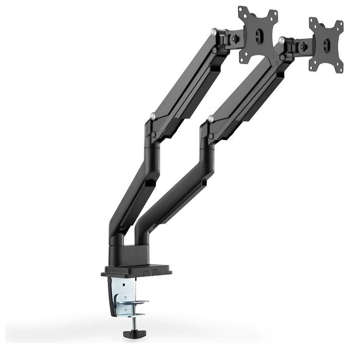 Digitus DA-90395 Supporto per Monitor Doppio per Schermi 15-32 Pollici fino a 9 Kg VESA 75x75 100x100 con Molla a Gas Fissaggio a Morsetto Gestione Cavi colore Nero