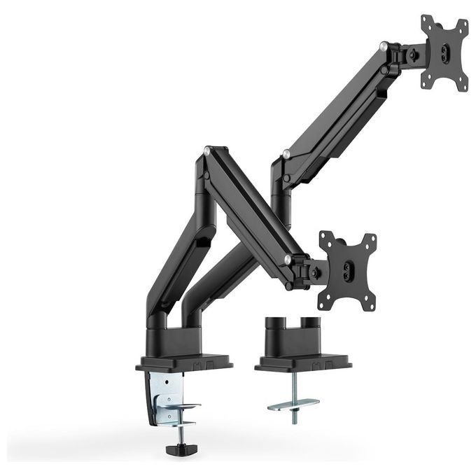 Digitus DA-90395 Supporto per Monitor Doppio per Schermi 15-32 Pollici fino a 9 Kg VESA 75x75 100x100 con Molla a Gas Fissaggio a Morsetto Gestione Cavi colore Nero